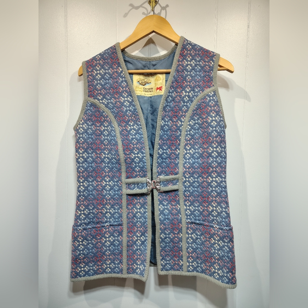 Welsh Wool Vest Blue Woven Size Small Vintage